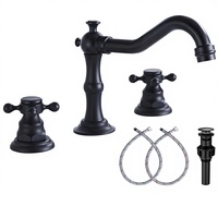 Robinet de lavabo de salle de bain classique noir mat en laiton, à poser sur le comptoir, à 2 poignées, 3 trous, avec cartouche céramique, écart de 8 pouces, Pop-Up