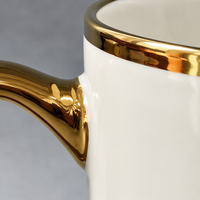 Mug en céramique blanche avec anse à bord doré 12oz 355ml Café Thé Logo personnalisé OEM Vente en gros 10.4cm Cadeaux d'affaires Hôtel Restaurant Café