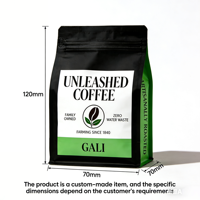 Sachet d'emballage pour café spécial, imprimé sur mesure, noir mat, à fond plat, avec soufflet vert citron et bande de fermeture éclair à déchirure, vente en gros