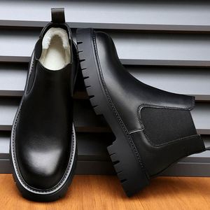 Bottes d'hiver grande taille 38-48 en cuir de vachette de qualité, bottines Chelsea classiques, élégantes chaussures habillées pour hommes - Product Image 6