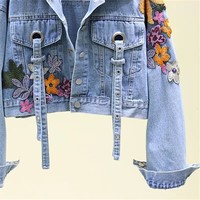 Veste en jean personnalisée pour femme, collection Printemps 2025, broderie florale, sequins, coupe courte, style vintage, streetwear décontracté