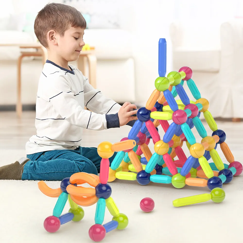 Kebo magnetic building sticks blocks and balls rods set 61 pcs connect plastic bar toys for children
