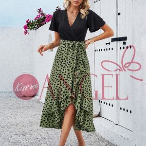KISS ME ANGEL été tempérament à manches courtes col en V couleur <span class=keywords><strong>patchwork</strong></span> imprimé robe femme - Product Image 4