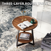 Table basse ronde moderne à trois niveaux avec plateau en bois, pieds en métal, table d'appoint pour canapé, salon, maison