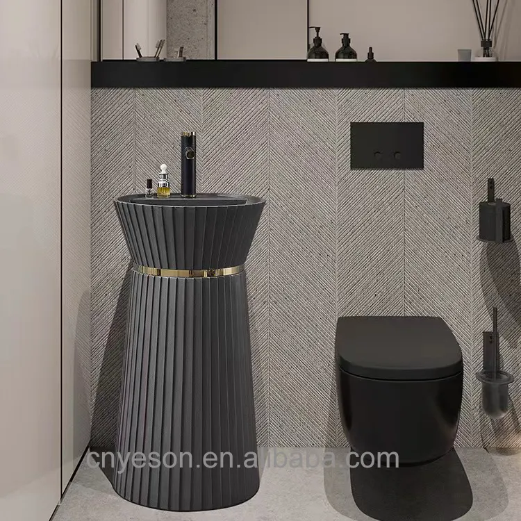 घर होटल आधुनिक कृत्रिम पत्थर राल वॉश बेसिन के लिए ठोस सतह Freestanding वॉश बेसिन कुरसी सिंक बाथरूम