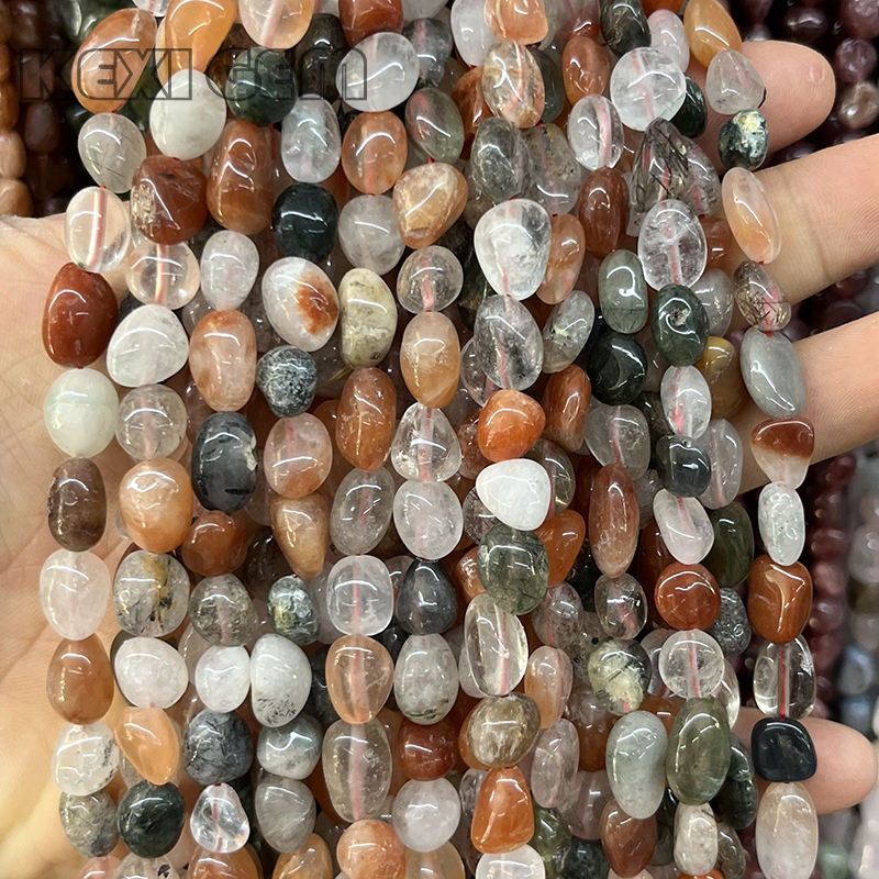 ลูกปัดหินควอตซ์ไหมทองธรรมชาติหลากสี