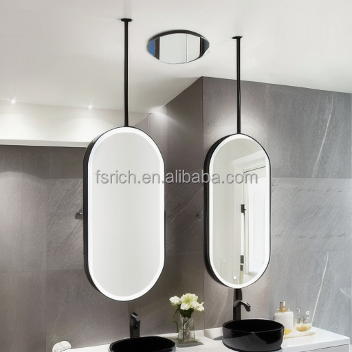 Suspension Rod Long Oval Shaped Luminous Mirror Ceiling Toilet Mirror Side Hotel Rooms Homestay Bathroom Hanging Mirror
