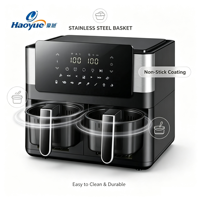 Friteuse à air intelligente double panier 8L (4+4L) OEM/ODM en acier inoxydable avec fenêtre de cuisson visible 2000W, antiadhésive, pour usage domestique