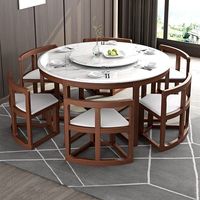 Neues Esszimmer-Set im Chinesischen Stil aus Massivholz, Runder Esstisch, Modernes Minimalistisches Design, Marmor-Rundtisch