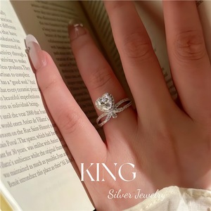 Anillo de Plata de Ley S925 con Moissanita y Corazón, Engaste Pavé, Joyería de Boda para Mujer - Product Image 3