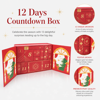 Boîte cadeau calendrier de l'avent à double porte personnalisée, 12 compartiments, compte à rebours de Noël, écologique, biodégradable, doublure en éponge dorée