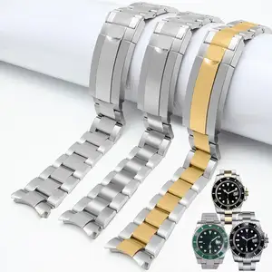 OEM 20mm 21mm Solid Stainless Steel Curved Ends Screw Links Glide Lock Clasp For Rolex Watch Strap Band