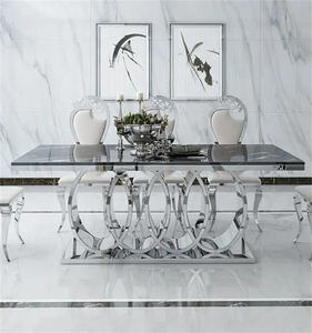 Modern Luxury Kitchen Restaurant <strong>Tables</strong> and 6 Chairs <strong>Sets</strong> <strong>Grey</strong> High End Marble <strong>Dining</strong> <strong>Table</strong> <strong>Set</strong> for Home - Product Image 3