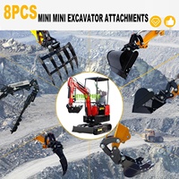 Accessoires de rechange pour mini-excavatrice avec godet étroit, ripper, râteau, tarière, grappin, attache rapide, godet de criblage et kit d'accessoires