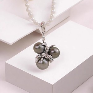 WENCHI DIY Pearl Accessories S925 Silver Pendant Simple <b>Necklace</b> with 6-9mm Round Beads White Gold Material China - Product Image 4