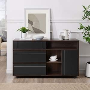 DB Contemporary Detailed-Door <b>Sideboard</b> with Open Storage 鈥?<b>Dark</b> Espresso / Solid Black - Product Image 4
