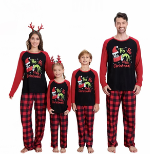 Set Piyama Cetak Bernapas untuk Musim Dingin, Pakaian Rumah Natal untuk Orang Tua dan Anak, Set Keluarga, Leher Bulat, Lengan Panjang - Product Image 1