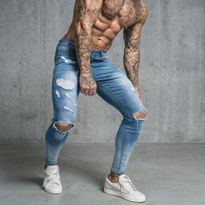 Men's Distressed Straight Lightweight Breathable High <b>Waist</b> Denim <b>Jeans</b> with Zipper Fly and Ankle Fit - Product Image 2