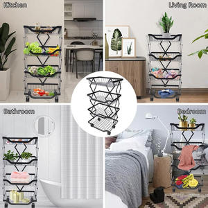 ตะกร้าเก็บของอเนกประสงค์ <span class=keywords><strong>3</strong></span> ชั้น พับได้ วางซ้อนกันได้ ทำจากโลหะ สำหรับครัว ใส่ผัก พร้อมล้อเลื่อน - Product Image 4