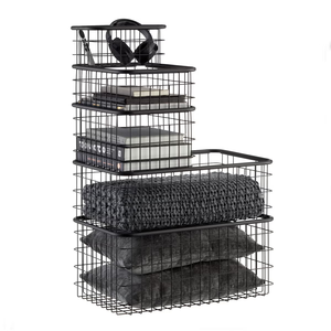 Panier rectangulaire <span class=keywords><strong>urbain</strong></span> moderne en fil métallique noir Organisateur détachable et empilable pour la cuisine et le salon Paniers de rangement urbains - Product Image 6