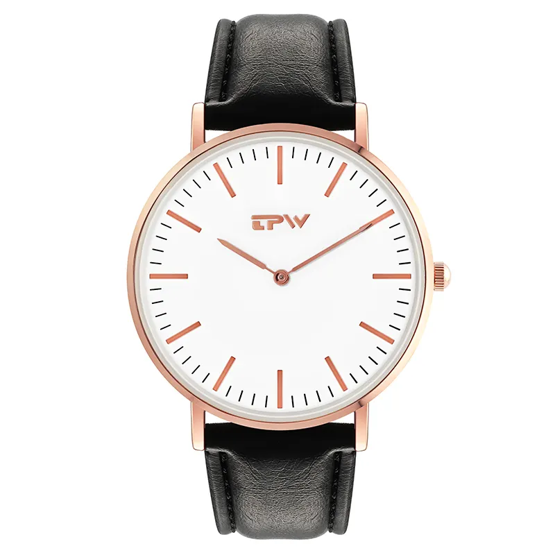 Mens Custom Minimal Watch Brown Leather Customized Alloy Unisex Quartz Analog Wristwatch Glass Relojes Hombre Baratos