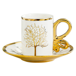 ชุดแก้วกาแฟเซรามิกพร้อมหูจับสีทอง สไตล์ยุโรป สำหรับน้ำชายามบ่าย - Product Image 5