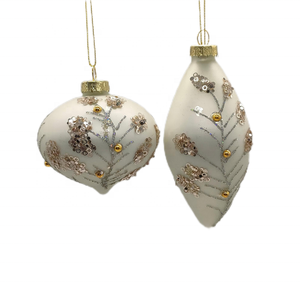 Hand-made White <strong>Matt</strong> Christmas Glass <strong>Ball</strong> With Sequins Pattern Xmas Decorations Hanging Xmas Tree Ornament Bauble - Product Image 2