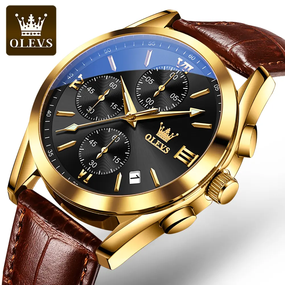 Olevs 2872 nuevo de moda, de la fábrica de logotipo personalizado de negocios de alto grado Tourbillon clásico de cuero impermeable de los hombres relojes de cuarzo