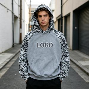 Sweat-shirts pour hommes en patchwork imprimé léopard, fabrication professionnelle, 450 g/m², 100 % coton French Terry, différents styles. - Product Image 6