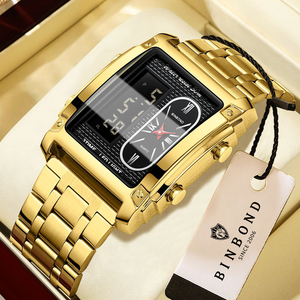 Reloj Electrónico BINBOND para Hombre, Reloj Versátil de Acero Inoxidable, Doble Movimiento, Multifuncional, 50 mm, Reloj de Pulsera para Negocios - Product Image 1