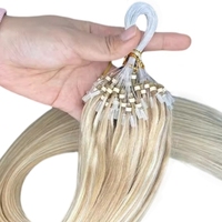 Extensiones de Cabello Humano Ruso con Microperlas, Teñidas, Remy, Doble Trama, Trama Simple, Largas, Invisibles, Sin Costuras, Nano Micro Ring