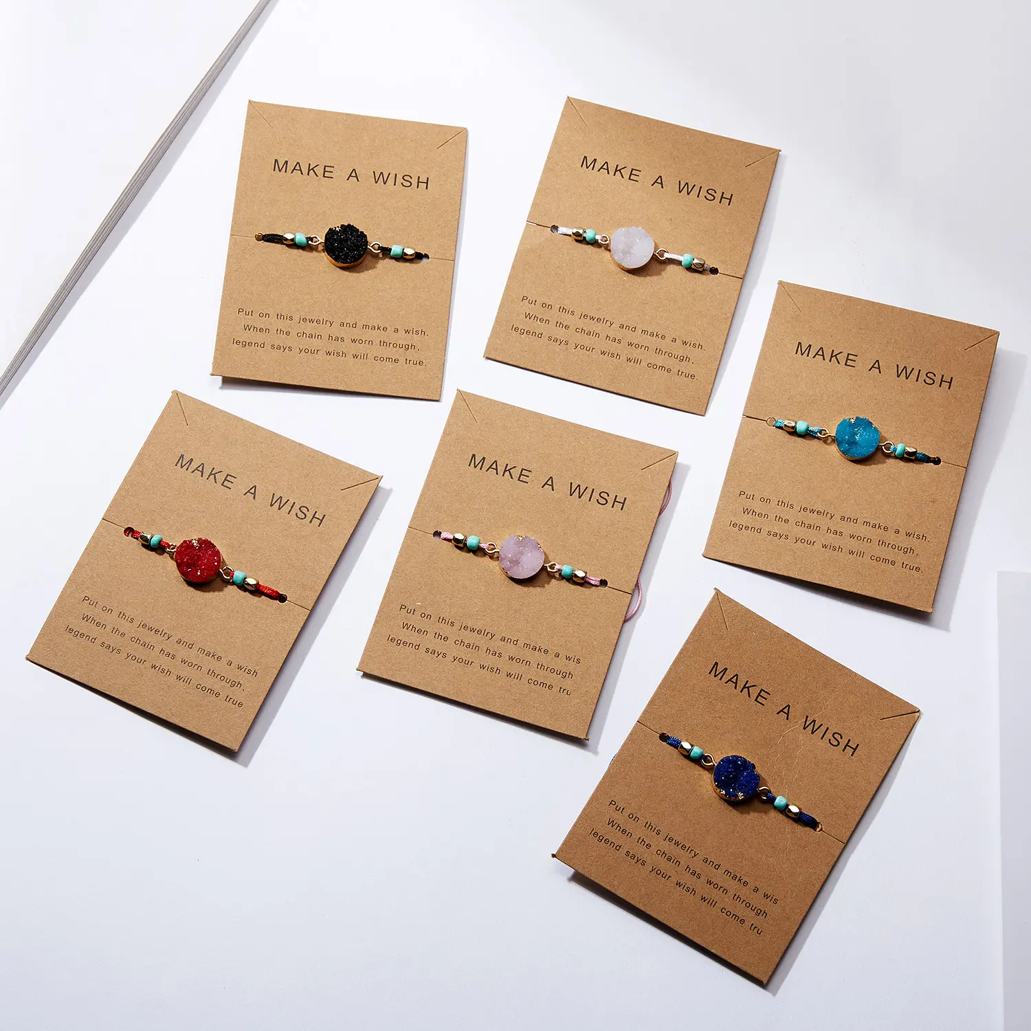 Make Wish Paper Card Hand-woven Lucky Red String Bracelet Femme Multicolor Natural Stones Bracelet for Women