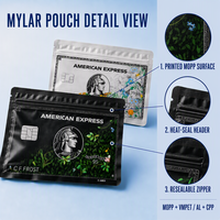 Sachet plat personnalisé imprimé avec fermeture éclair, scellé sur trois côtés, en Mylar, MOPP, VMPET, AL, CPP, film barrière, 3.5g, 7g, 14g, 28g, OEM