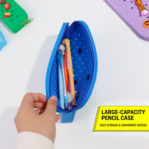 Étui à crayons en silicone personnalisable avec trous de ventilation, sac à stylos en silicone DIY motif dessin animé, pochette de rangement à fermeture éclair pour papeterie, cosmétiques et monnaie - Product Image 3