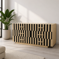 Armoire murale de rangement pour salon en bois massif d'inspiration rétro avec décoration de tiroirs - Commode à six tiroirs