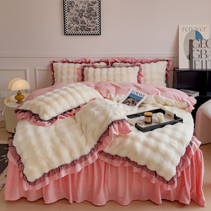 Juego de edredón de cama doble tamaño King de 4 piezas de lujo, edredón y funda de almohada de terciopelo suave, ropa de cama moderna elegante - Product Image 2