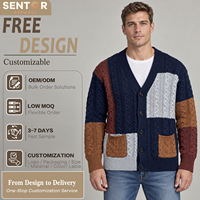 Cardigan en tricot torsadé color block pour homme, col en V, boutonnage frontal, avec poches plaquées, épais et chaud, à manches longues, OEM