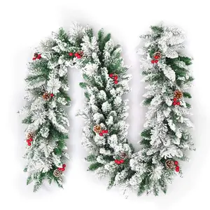 Ourwarm Christmas Decoration Navidad Red Berries Ornaments Led Outdoor Thick Flocked Pine Wreaths Christmas Garland For Stairs