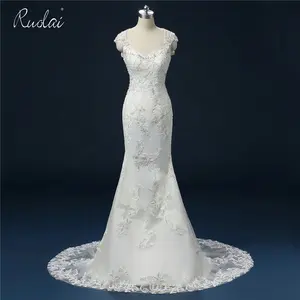 PWD-H1043 seksi V boyun boncuk kristal Mermaid gelin elbise Keyhole geri dantel düğün abiye kadın