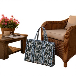 Large <b>Boho</b> Quilted Cotton Shoulder Tote <b>Bag</b> with Hand Block Print Floral Pattern-Reusable Beach & Winter Shopping <b>Bag</b> - Product Image 3