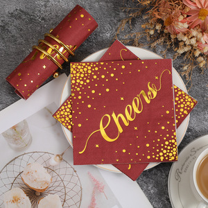 Red Square Paper Napkins 250mm Gold Embossed Cheers Design For Wedding Party Holiday Use - Product Image 4