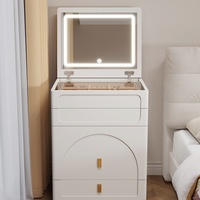 Coiffeuse de maquillage avec miroir LED, plateau en MDF de 50 cm et 60 cm, style crème, avec tiroir de rangement en verre et certificat CE