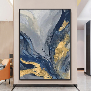 Lukisan kanvas Modern buatan tangan seni dinding abstrak Foil emas biru desain pemandangan laut Modern untuk dekorasi rumah seni dinding akrilik - Product Image 2