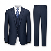 Setelan Jas Tuxedo Slim Fit Pria Cooper Nelson 3-Piece Single Breasted Jaket Rompi Celana Dasi Berhias Manik-Manik Biru Tua 4XL