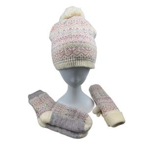 <span class=keywords><strong>Ensemble</strong></span> de chapeau, mitaines et chaussettes en tricot d'hiver pour femmes de qualité supérieure, motif Fair Isle nordique, accessoires chauds pour le temps froid - Product Image 2