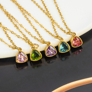 Collier pendentif pierre de naissance géométrique en acier inoxydable plaqué or 18 carats avec zircon 12 mois d'insertion d'ongles perle bijoux pour femmes cadeau - Product Image 2