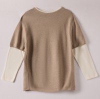 Pull en maille pour femme grande taille, col rond, manches contrastantes à effet double pièce, tons neutres, pour le quotidien, le bureau, le printemps, à superposer