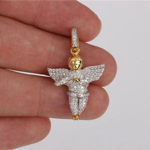 Bersertifikat GRA Moissanite berlian sayap pesona S925 perak emas berlapis es keluar Hip Hop perhiasan Malaikat salib liontin - Product Image 3