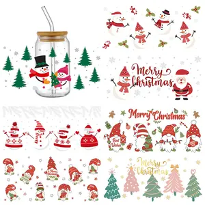 Nicko Whole Ready to Ship UV DTF Cup Wrap Fall and Christmas 3D DTF Cup Wraps Christmas for 20oz Cups Tumblers Libbey Glass