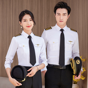 Airline Uniform White Shirt With Epaulettes For Women And Men Workwear Pilot Style Slim Fit Polyester Fiber - Product Image 4
